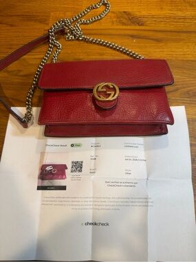 Interlocking Gucci Red Leather Chain Shoulder Bag- COA included